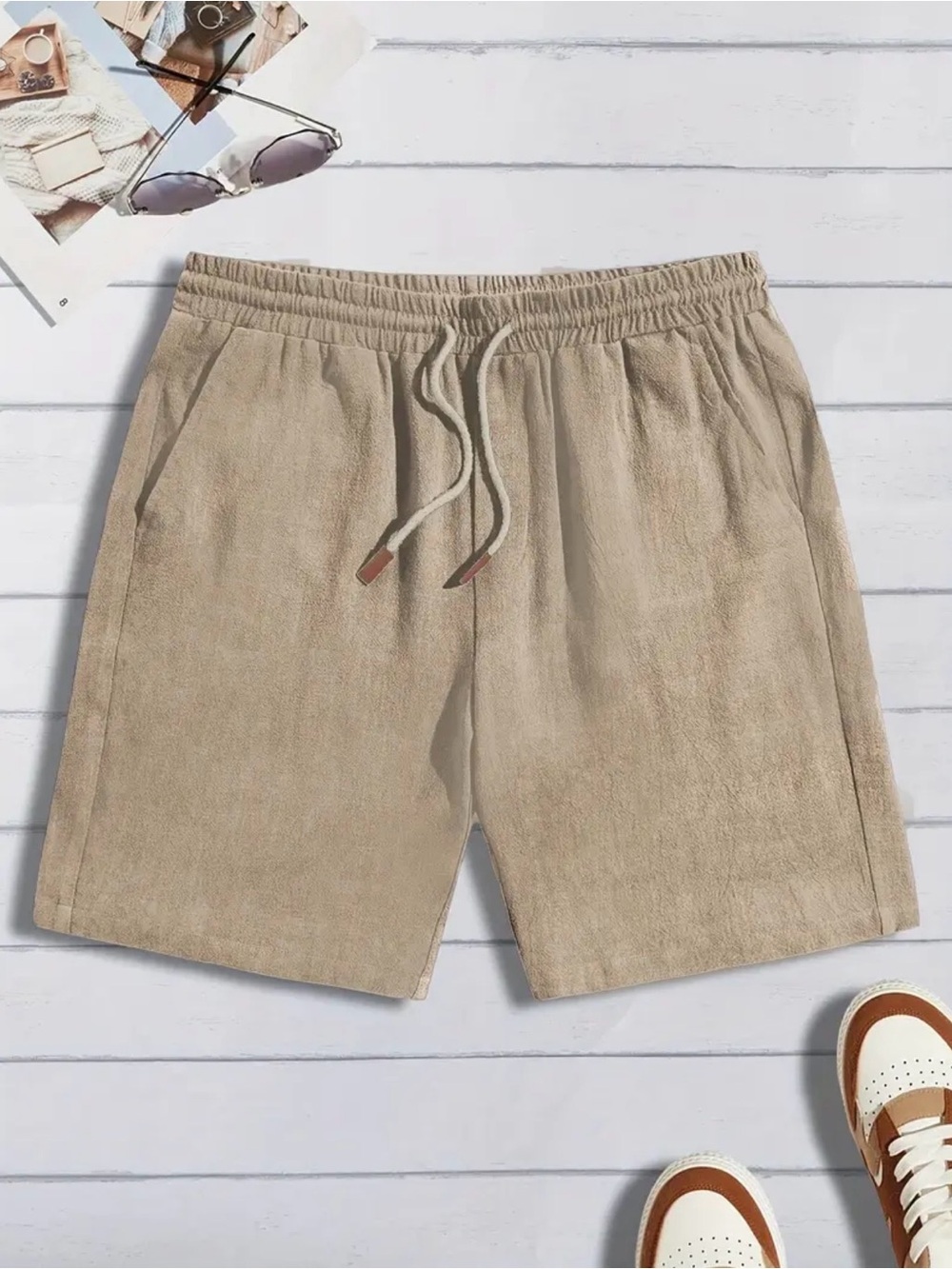 Men's Casual Drawstring Shorts in Beige